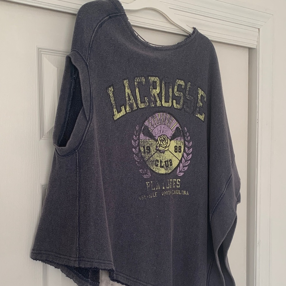 Free People Charcoal Black Lacrosse Graphic Pullover Sweater